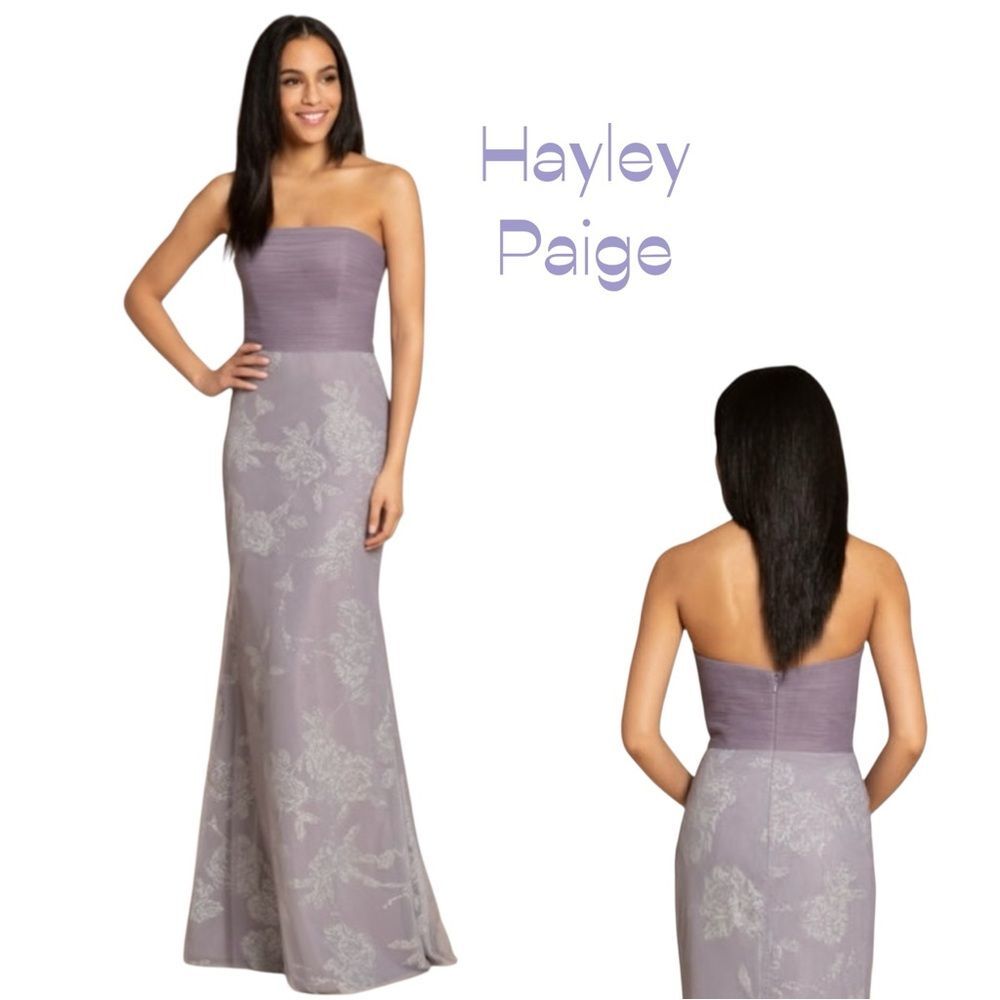 Hayley Paige Purple Strapless Maxi Dress NWT Size 14 Evening Bridesmaid